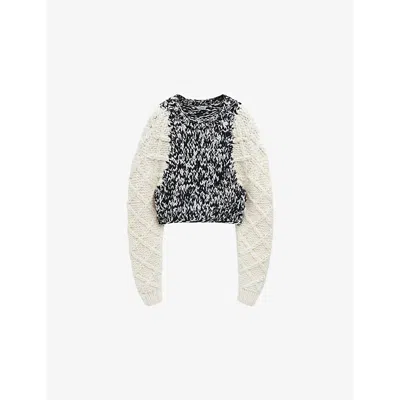Loewe Womens  Contrast-knit Scoop-neck Wool-blend Jumper In White/black