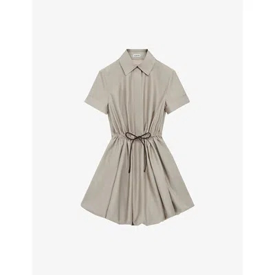 Loewe Womens Beige Drawstring-waist Short-sleeve Cotton-silk Woven Mini Dress In Gray