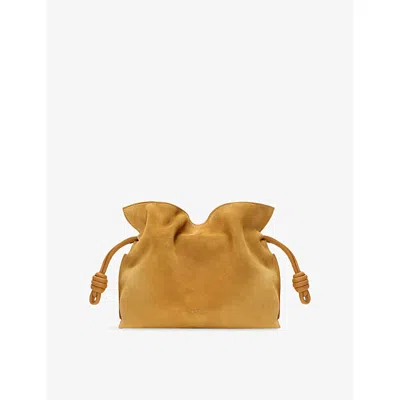Loewe Womens  Flamenco Large Suede Clutch Bag In Ochre