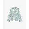 Loewe Floral Ruched Peplum Hooded Jacket In Blue