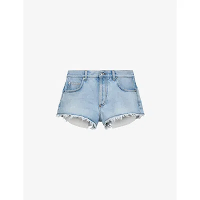 Loewe Womens Washed Blue Frayed-hem High-rise Denim Shorts