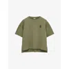 Loewe Womens Khaki Green Futuristic Cat Brand-embroidered Cotton-blend T-shirt In Green