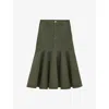 Loewe Womens Khaki Green Garment-dyed Ruffle-hem Denim Midi Skirt In Khaki Green