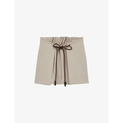 Loewe Womens Light Beige Gathered Tie-belt Cotton-silk Woven Mini Skirt In Neutral