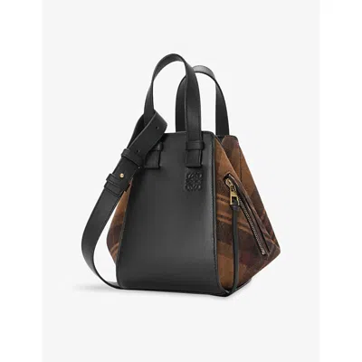Loewe Womens Tan/black Hammock Compact Tartan Leather Top-handle Bag In Multi