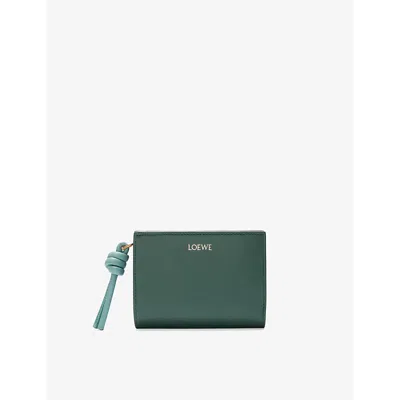 Loewe Knot Compact Wallet In Shiny Nappa Calfskin In Vetiver/water