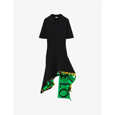 Loewe Womens Black Layered Asymmetric-hem Stretch-woven Mini Dress