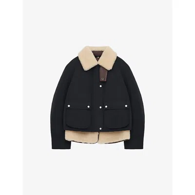 LOEWE WOMENS LAYERED BOXY-FIT SHEARLING-COTTON BLEND JACKET BLACK