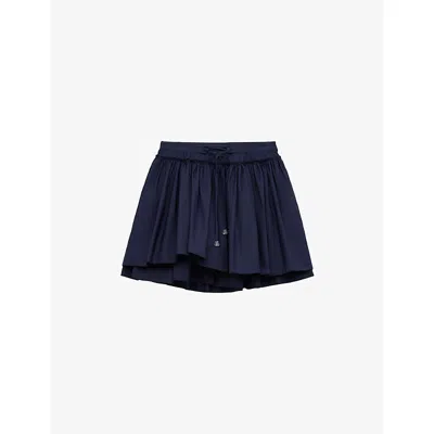 Loewe Womens Navy Blue Layered Pleated Cotton Mini Skirt