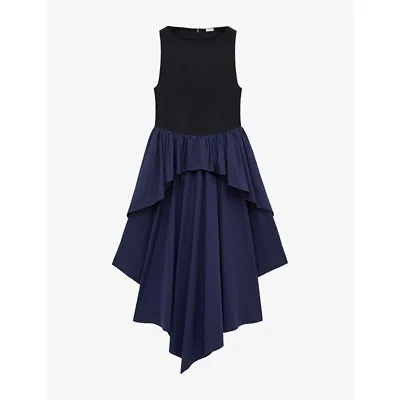 Loewe Womens Black/navy Layered-panel Curved-hem Cotton Maxi Dress In Multi