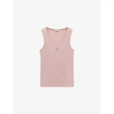 LOEWE WOMENS ANAGRAM RIBBED SILK FINE-KNIT TANK TOP LIGHT PINK