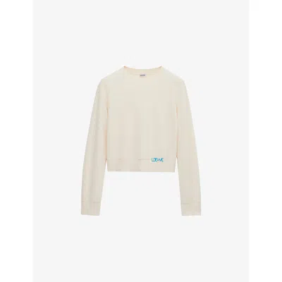 Loewe Womens Ecru Logo-embroidered Long-sleeves Wool Knitted Jumper In Gray
