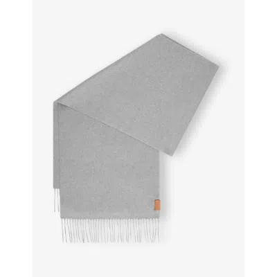 Loewe Womens Light Grey Logo-patch Fringed Cashmere Scarf In Brown