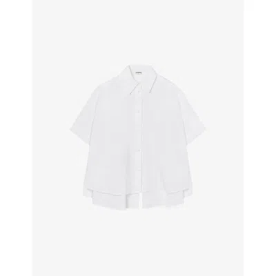 Loewe Womens White Logo Short-sleeve Cotton-blend Trapeze Shirt