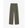 Loewe Womens Khaki Green Logo-waistband Straight-leg Woven Trousers In Black
