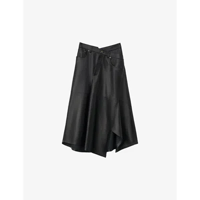 LOEWE WOMENS LOEWE MID-RISE ASYMMETRIC LEATHER MIDI SKIRT