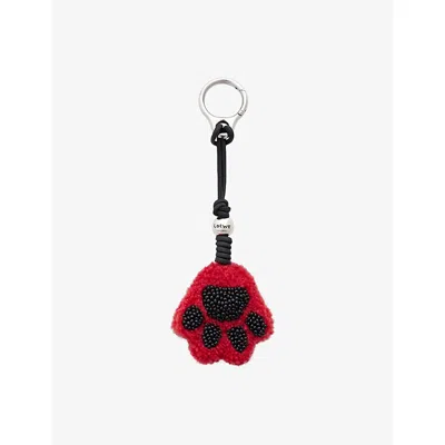 Loewe Womens Black/red Paw Beaded And Leather Bag Charm
