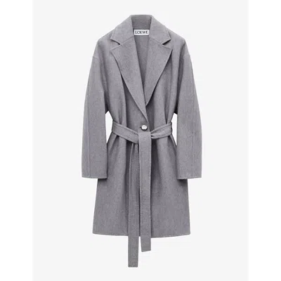 Loewe Womens  Pebble Belted-waist Wool And Cashmere Coat In Light Grey