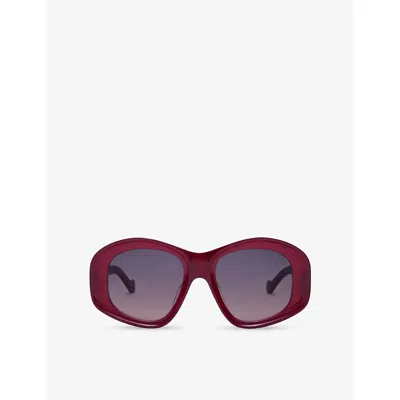 Loewe Womens Milky Burgundy Pentagon Beveled Acetate Sunglasses