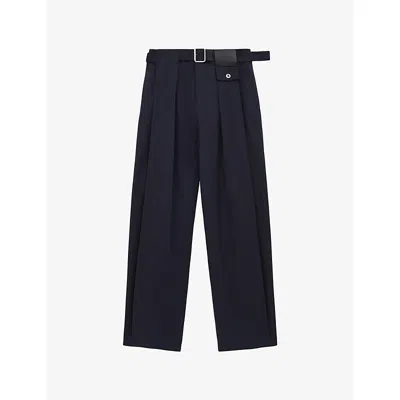 Loewe Womens  Pleated Adjustable-belt Silk-cotton Blend Trousers In Blue
