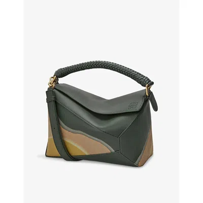 Loewe Womens Bottle Green/ochre Puzzle Edge Landscape Small Leather Cross-body Bag