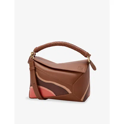 Loewe Womens Pecan/parrot Pink Puzzle Edge Landscape Small Leather Cross-body Bag