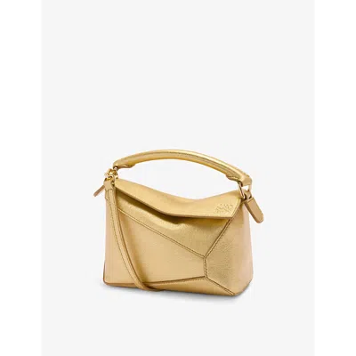 Loewe Womens Gold Puzzle Edge Mini Metallic-leather Cross-body Bag