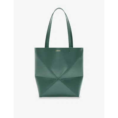 Loewe Womens  Puzzle Fold Medium Leather Tote Bag In Vetiver