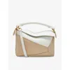Loewe Mini Leather Puzzle Edge Top-handle Bag In White/pap Craft