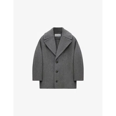 Loewe Womens Relaxed-fit Brushed Wool Coat Grey Melange