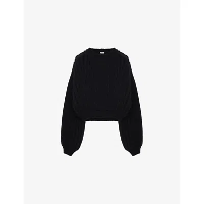 Loewe Womens  Relaxed-fit Ribbed Wool-blend Jumper In Black