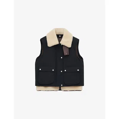 Loewe Womens  Shearling-collar Sleeveless Leather And Cotton Gilet In Black