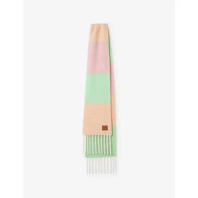 Loewe Womens Peach/matcha/pink Striped Branded Wool-blend Scarf