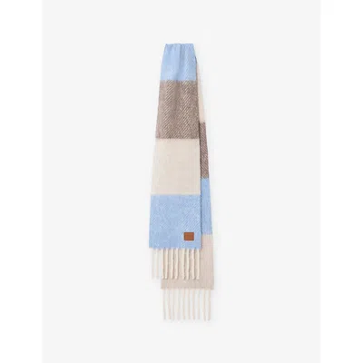 Loewe Womens Light Blue/sandstone Striped Branded Wool-blend Scarf