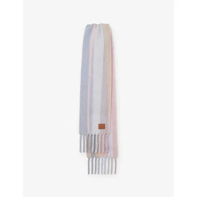 Loewe Womens Light Blue/pink/sand Striped Branded Wool-blend Scarf