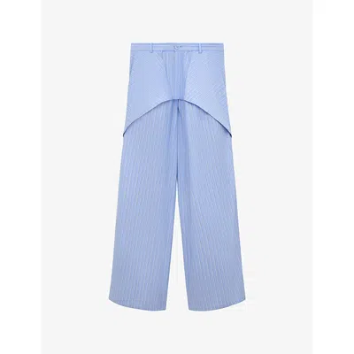 Loewe Womens Blue/multicolor Striped Wide-leg Cotton Trousers