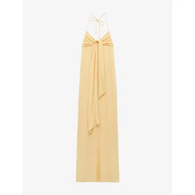 Loewe Womens Yellow Tie-front Halterneck Woven Maxi Dress