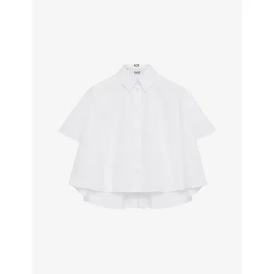 Loewe Womens White Trapeze-silhouette Short-sleeve Cotton-blend Shirt