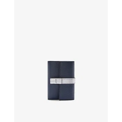 Loewe Womens  Vertical Small Leather Wallet In Dark Navy/silver
