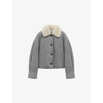 Loewe Womens Grey Wide-collar Brushed Shearling Jacket