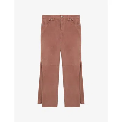 Loewe Womens Light Pink Wide-leg Cropped Suede Trousers In Brown