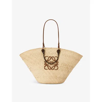 Loewe Womens Natural/tan  X Paula's Ibiza Anagram Large Iraca Palm And Leather Basket Bag