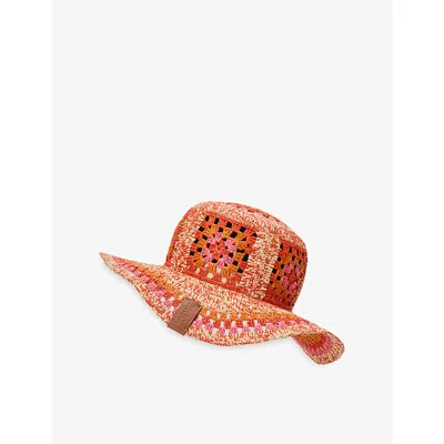 Loewe Womens Bright Orange/pink  X Paula's Ibiza Crochet Raffia Fisherman Hat