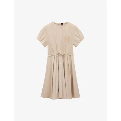 Loewe Womens Light Beige  X Paula's Ibiza Puff-sleeve Cotton-poplin Mini Shirt Dress In Neutral