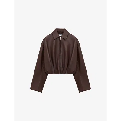 Loewe Womens Chocolate Brown Logo-patch Draped Leather Jacket