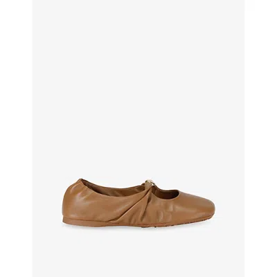 LOEWE WOMENS MID BROWN PEBBLE SOFT BALLERINA LEATHER FLATS EUR 40 / 7 UK