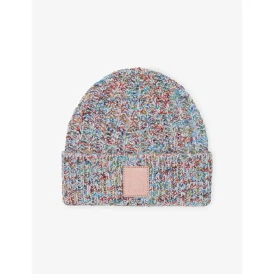 Loewe Womens  Logo-patch Wool-cashmere Blend Bean In Multi