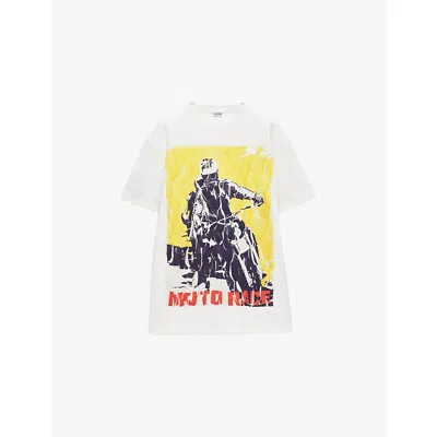 Loewe Womens Multicolor Moto Race Relaxed-fit Cotton-blend T-shirt Xs In White