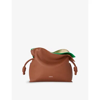 Loewe Womens Multicolor Squirrel Flamenco Layers Leather Clutch Bag In Brown