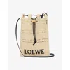 Loewe Pocket Drawstring Raffia Crossbody Bag In Natural/black